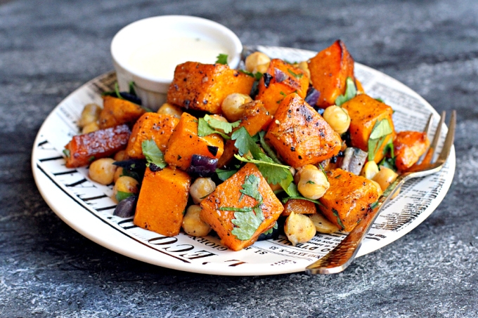 Roasted Butternut Squash And Chickpeas With Tahini Dressing Two Of A Kind