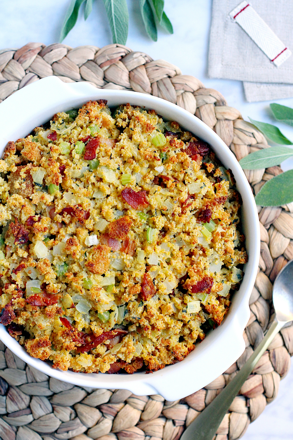 Herb and Bacon Cornbread Dressing - Two of a Kind